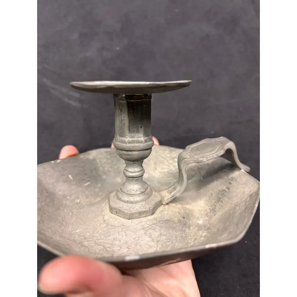 Tane Mexico Pewter Chamberstick Candle Holder Hand Hammered Vintage Estano 96